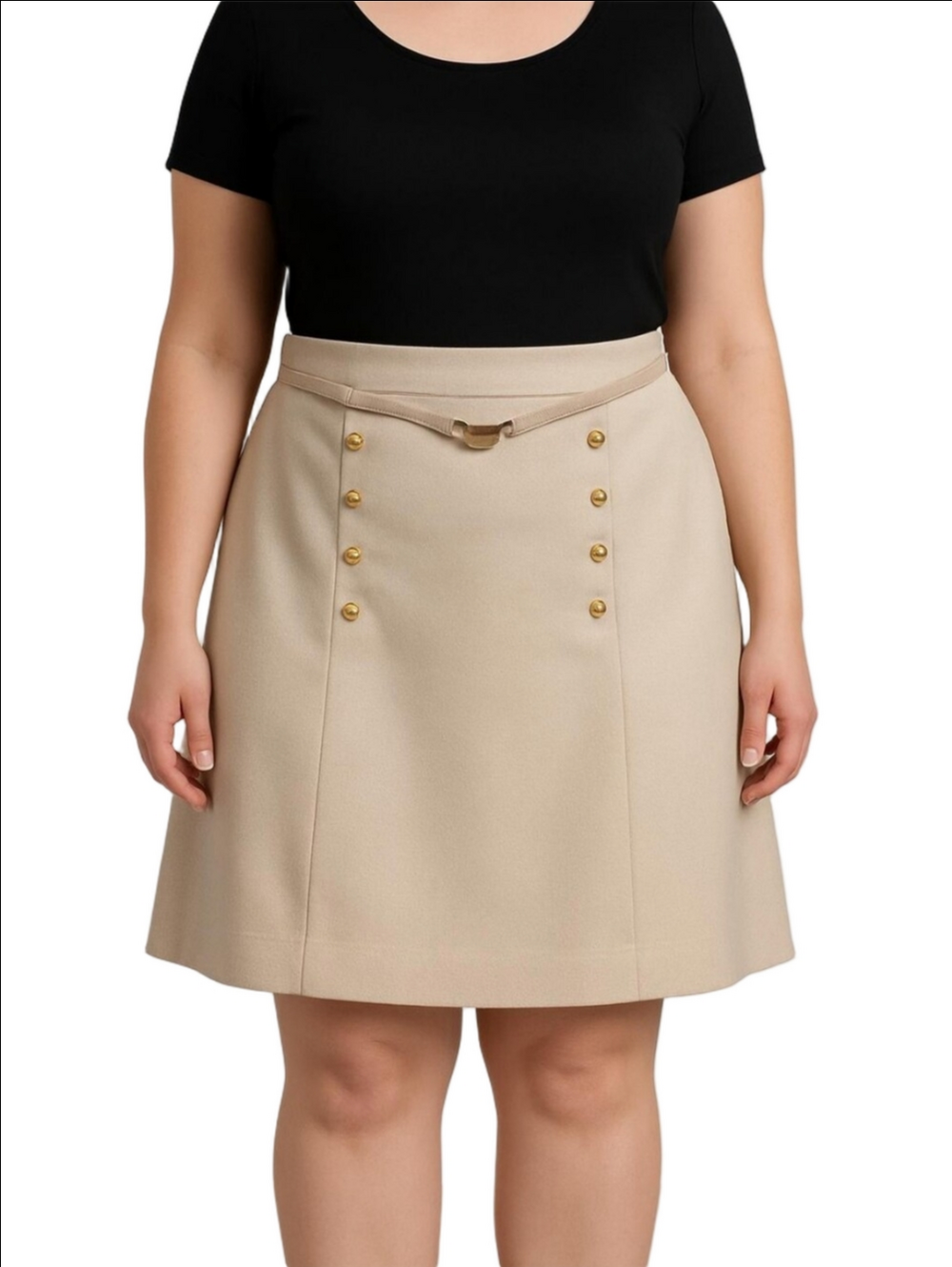 Vintage Jeremy Scott Cream A-Line Skirt with Gold Buttons and Belt